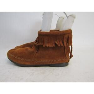 Minnetonka Womens Size 7 Brown Suede Zip Fringe Ankle Fashion Boots Bootie